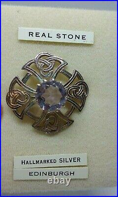 Vintage Thomas Ebbutt Sterling Silver Scottish Amethyst Brooch/Pin Hallmark