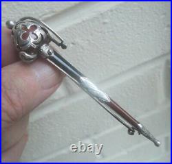 Vintage Victorian LARGE Scottish Silver Agate Sword Cutlass Brooch c. 1880/90s