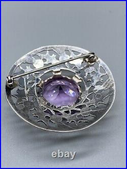 Vintage Wb's Ward Brothers Sterling Silver 925 Amethyst Scottish Round Brooch
