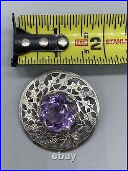 Vintage Wb's Ward Brothers Sterling Silver 925 Amethyst Scottish Round Brooch