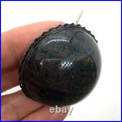 Vintage antique sterling Scottish bloodstone jasper huge round dome brooch pin