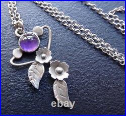 Vintage h'm 1979 STERLING SILVER Edinburgh Scottish purple flower necklace -C757