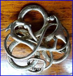 Vintage h/m STERLING SILVER signed Ola Gorie Viking Sjusta Scottish brooch -76