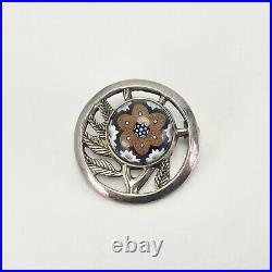 Vtg 1973 Scottish Caithness Glass Scotland Sterling Silver Brooch Millefiori