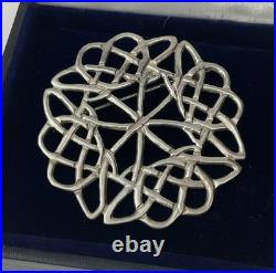 Vtg HM Sterling Silver 925 Scotland Scottish Round Circle Celtic Knot Brooch Pin