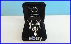 Vtg Ola Gorie Orkney Scottish Sterling Silver Fushia Necklace & Earring Set Box