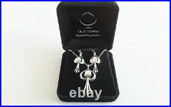 Vtg Ola Gorie Orkney Scottish Sterling Silver Fushia Necklace & Earring Set Box