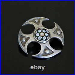 Vtg Scottish Celtic Caithness Art Glass Millefiori Sterling Silver Brooch