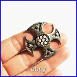 Vtg Scottish Celtic Caithness Art Glass Millefiori Sterling Silver Brooch