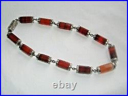 WOW! Rare Victorian Scottish barrel agate silver engraved necklace choker