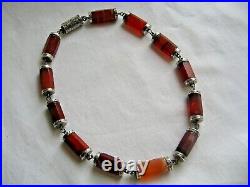 WOW! Rare Victorian Scottish barrel agate silver engraved necklace choker