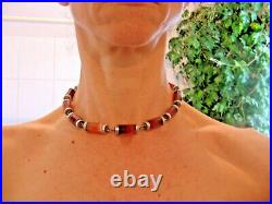 WOW! Rare Victorian Scottish barrel agate silver engraved necklace choker