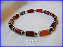 WOW! Rare Victorian Scottish barrel agate silver engraved necklace choker