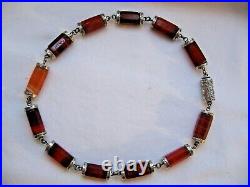 WOW! Rare Victorian Scottish barrel agate silver engraved necklace choker