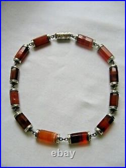 WOW! Rare Victorian Scottish barrel agate silver engraved necklace choker