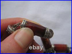 WOW! Rare Victorian Scottish barrel agate silver engraved necklace choker