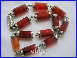 WOW! Rare Victorian Scottish barrel agate silver engraved necklace choker