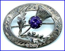 Ward Bros. Scottish Thistle Brooch- Sterling Silver with single Amethyst Stone