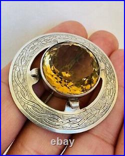 William Dunningham Scottish Silver Faceted Citrine Brooch Pendant Edinburgh 1949