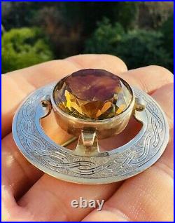 William Dunningham Scottish Silver Faceted Citrine Brooch Pendant Edinburgh 1949