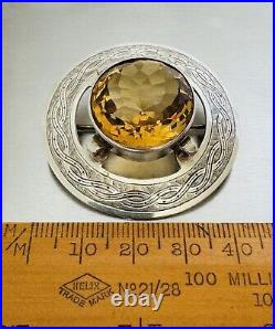 William Dunningham Scottish Silver Faceted Citrine Brooch Pendant Edinburgh 1949