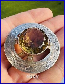 William Dunningham Scottish Silver Faceted Citrine Brooch Pendant Edinburgh 1949