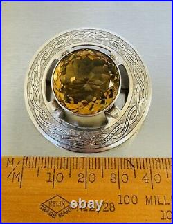 William Dunningham Scottish Silver Faceted Citrine Brooch Pendant Edinburgh 1949