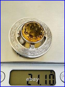 William Dunningham Scottish Silver Faceted Citrine Brooch Pendant Edinburgh 1949