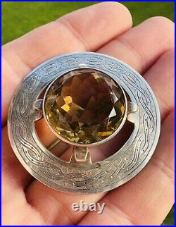 William Dunningham Scottish Silver Faceted Citrine Brooch Pendant Edinburgh 1949