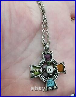 Womens Vintage Scottish Sterling Silver 925 Agate Cross Necklace