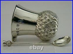 Wonderful Scottish Antique Solid Silver Thistle Mustard Pot 1922