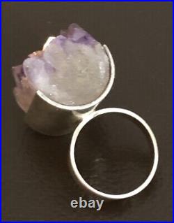 (c10)Vintage Sterling Silver Scottish Amethyst Stone Set Ring 20.3 Grams, 1973